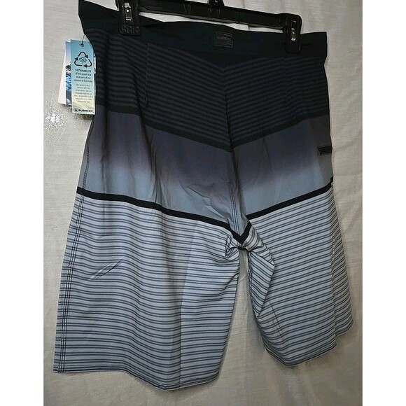 Mens Burnside Blue/Gray Striped Swim Trunks Stretch Shorts Size 32, Inseam 9" - Picture 6 of 10